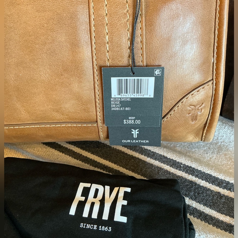 NWT Frye Melissa Leather Beige Brown Satchel Crossbody Handbag Bag Retail $388 - Picture 8 of 16